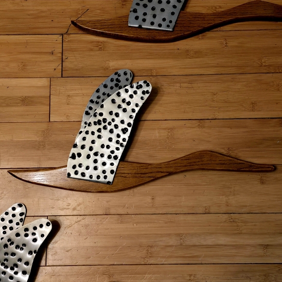 MCM Wall Decor Set Of 3 Hammered Metal Wood Flying Geese Birds Vtg Mid Century - Picture 2 of 4